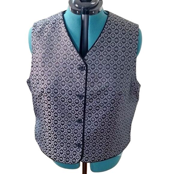 Vintage Talbots Black Satin Silver Embossed Vest, Misses Size 20 - Picture 5 of 7